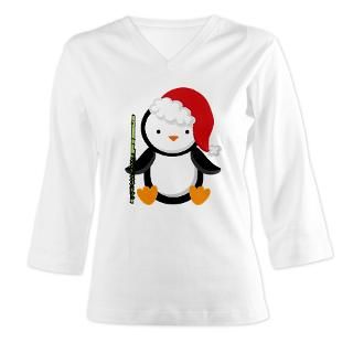 Flute Christmas Penguin Womens Long Sleeve Shirt (3/4