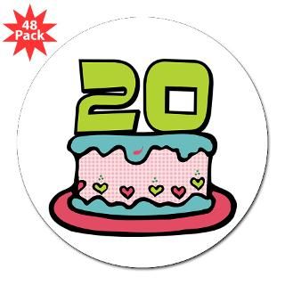 20th Birthday Cake 3 Lapel Sticker (48 pk)