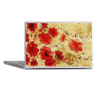 Antique Gifts  Antique Laptop Skins  Red Grunge Flowers Laptop