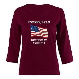 ROMNEY/RYAN, BELIEVE IN AMERICA Womens Long Sleeve Shirt (3/4 Sleeve
