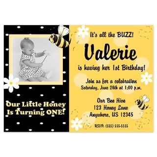 1St Flat Cards  Bumble Bee Girl Birthday Invitation 5x7 Flat Cards