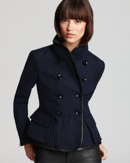 Burberry Brit Laxey Double Breasted Leather Trim Blazer