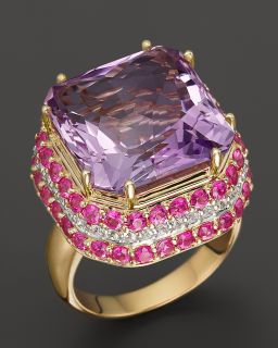 Amethyst Ring with White and Pink Sapphire in 14K Yellow Gold