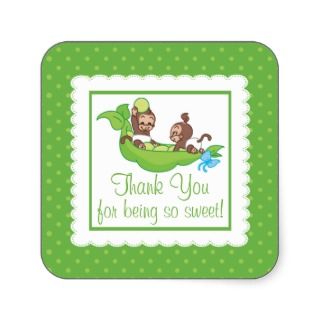 Sweet Little Monkey Twins Thank You Baby Shower Sticker
