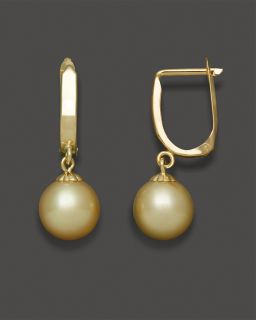 14 Kt. Yellow Gold and Golden South Sea Pearl Leverback Earrings