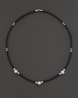 Black PVD Celtic Noir Cable Necklace with Pearls, 17