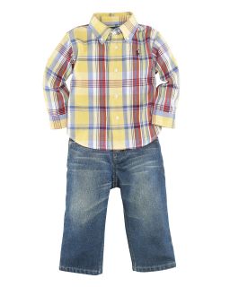 Childrenswear Infant Boys Plaid Shirt & Jean Set   Sizes 9 24 Months