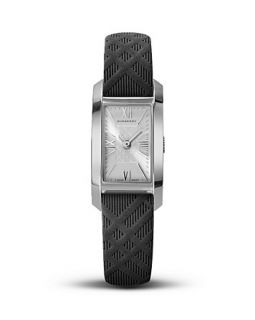 Burberry Silver Watch with Black Leather Strap, 20mm X 26mm