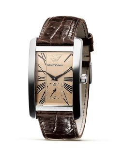 Emporio Armani Mens Rectangle Leather Watch, 32 mm