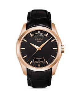 Tissot Couturier Mens Black Automatic Leather Strap Watch, 39mm