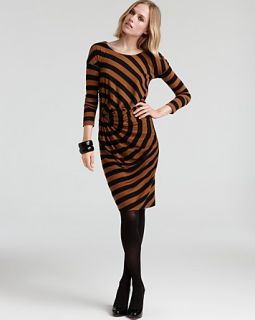 Sonia Rykiel Long Sleeve Side Ruched Striped Jersey Dress