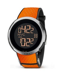 Gucci I Gucci Black & Orange Rubber Strap Watch, 49mm