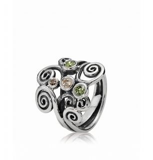 PANDORA Ring   Sterling Silver with Green, Brown & Champagne Zirconia