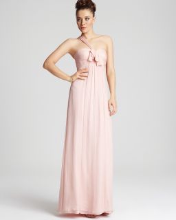 Amsale Long Chiffon, One Shoulder Dress with Tie Front
