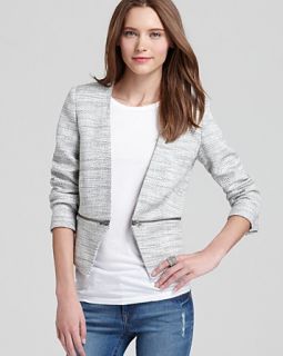 aqua jacket zip off collarless tweed price $ 118 00 color grey ivory
