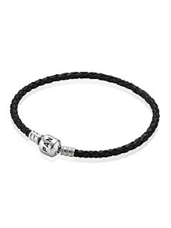 Pandora Black Single Woven Leather 19cm Bracelet   
