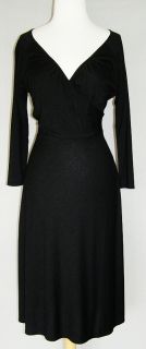ANN TAYLOR LOFT Black Knit Wrap Neckline Dress 4 NEW NWOT Soft Stretch