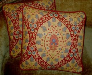 Brunschwig Fils Printed Linen Fabric Custom Designer Throw Pillows Set