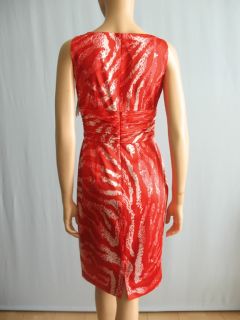 Kay Unger Stretch Satin Zebra Print Dress Red 6 $350
