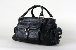 Kate Landry Black PEBBLED Leather Purse Satchel Bag Handbag Soft Lux