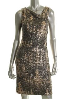 Kay Unger New Black Chandelier Sequined Mesh Sheath Cocktail Evening