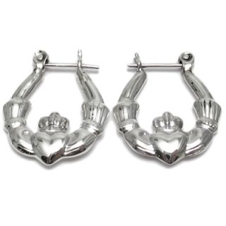 925 Sterling Silver Irish Love Claddagh Hoop Earrings