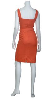 Kay Unger Classy Coral Silk Weave Textured Belted Day Cocktail Dress