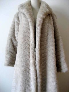 Vtg 70s Full Length Maxi Coat Faux White Arctic Fox Mink Fur Chevron