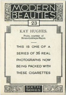 Kay Hughes 1938 Bat Modern Beauties XL Tobacco Card Series 6 23