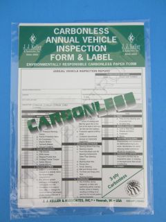 JJ Keller 400MP Carbonless Annual Vehicle Inspection Form Label