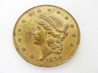 Vintage Gold Plated 1854 Kellogg Co $20 Gold Coin Copy