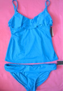 Kenneth Cole Blue Ruffled Tankini Bathing Suit Two Piece Swimsuit