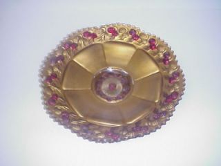 Antique Intaglio Goofus Glass Bowl Red Gold Pinecones