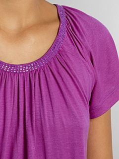 Linea Embellished neck jersey top Purple   