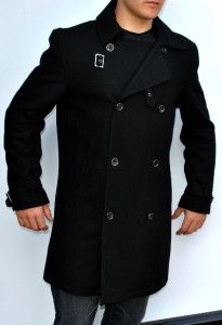 Mens Kenneth Cole New York Wool Coat Pea coat Double Breasted Large L