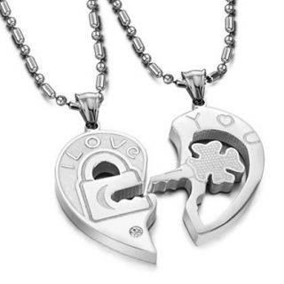 Valentine Couples Lock and Key Pendant Necklaces Stainless Steel (One