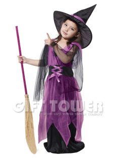 New Witch Child Kids Halloween Costume Dress Robe Outfit Cosplay Girl