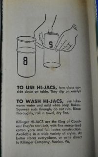 Vintage Mid Century Killinger Drinking Glass Fabric Slip on Hi Jacs