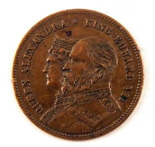 King Edward VII Queen Alexandra Coronation Coin Token Medal Busts Coat