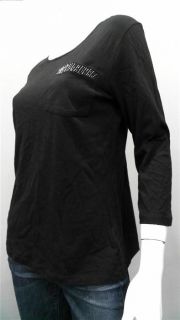 Kim Rogers Ladies Womens s Crew Neck Shirt Top Black Beaded 3 4 Sleeve