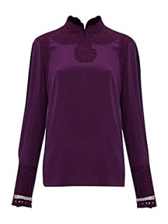 Biba Long sleeve lacework silk blouse Dark Purple   