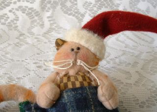 Folk Art Country Folk Art Christmas Cat Kitten w Santa Hat in Stocking