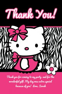 Hello Kitty Thank You Cards Zebra Print Printable Birthday Party 4x6
