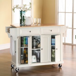 Crosley Kitchen Cart Island with Natural Wood Top in White KF30001EWH