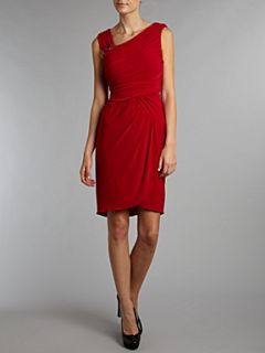 Adrianna Papell Evening Short side ruched brooch dress Red   