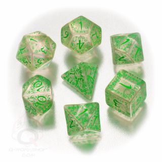 Limited Edition Transparent Green Elvish Dice Set by Q Workshop RPG