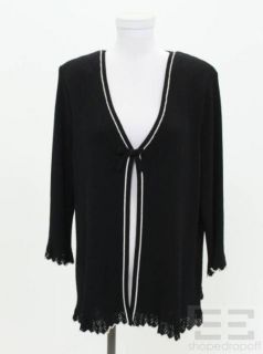 St John Collection Black White Knit Tie Front Cardigan Size 16