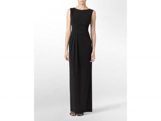 Calvin Klein Asymmetric Ruching Long Formal Dress Womens