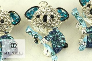 H516 Cute Blue Crystal Koala Bear Charm Pendant 3 Pcs