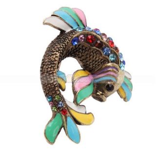 Stylish Unique Colorful Koi Fish Crystal Brooch